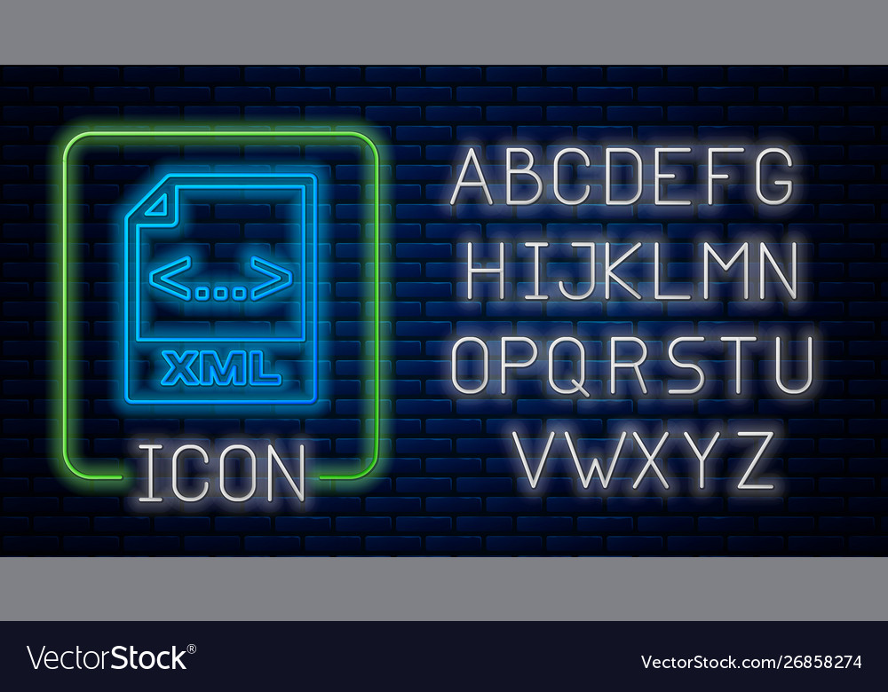 Glowing neon xml file document download vector image Glowing neon xml file document download