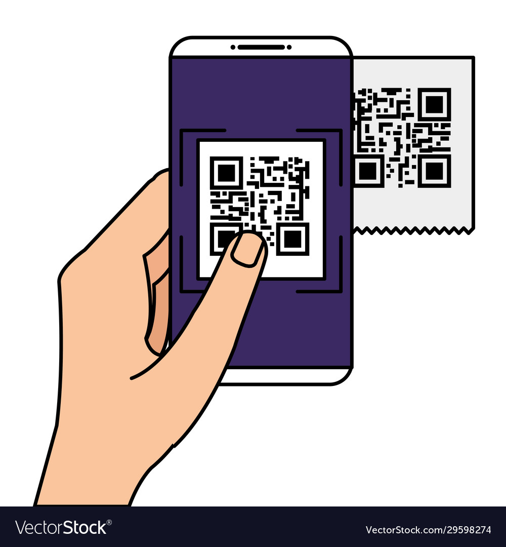 Hand mit Smartphone mit Scancode qr vector image Hand mit Smartphone mit Scancode qr