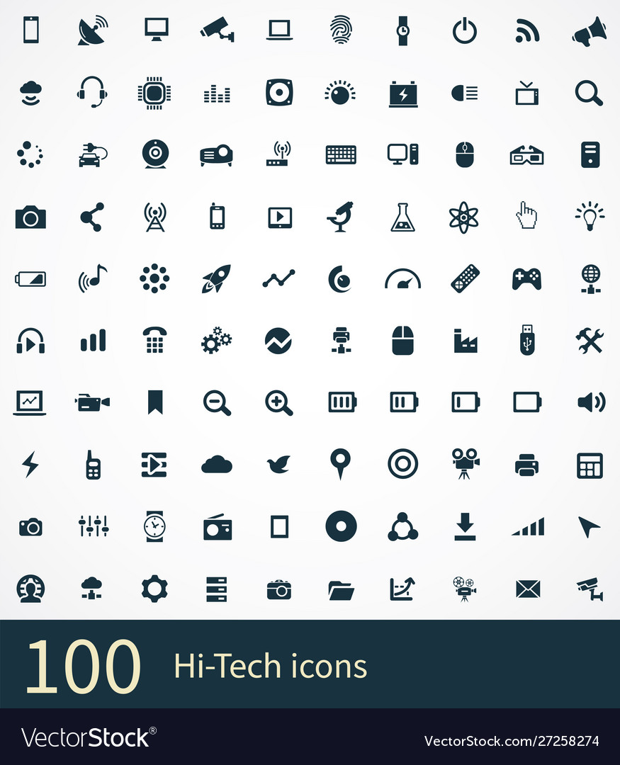 Hi-tech 100 icons universal set for web and ui
