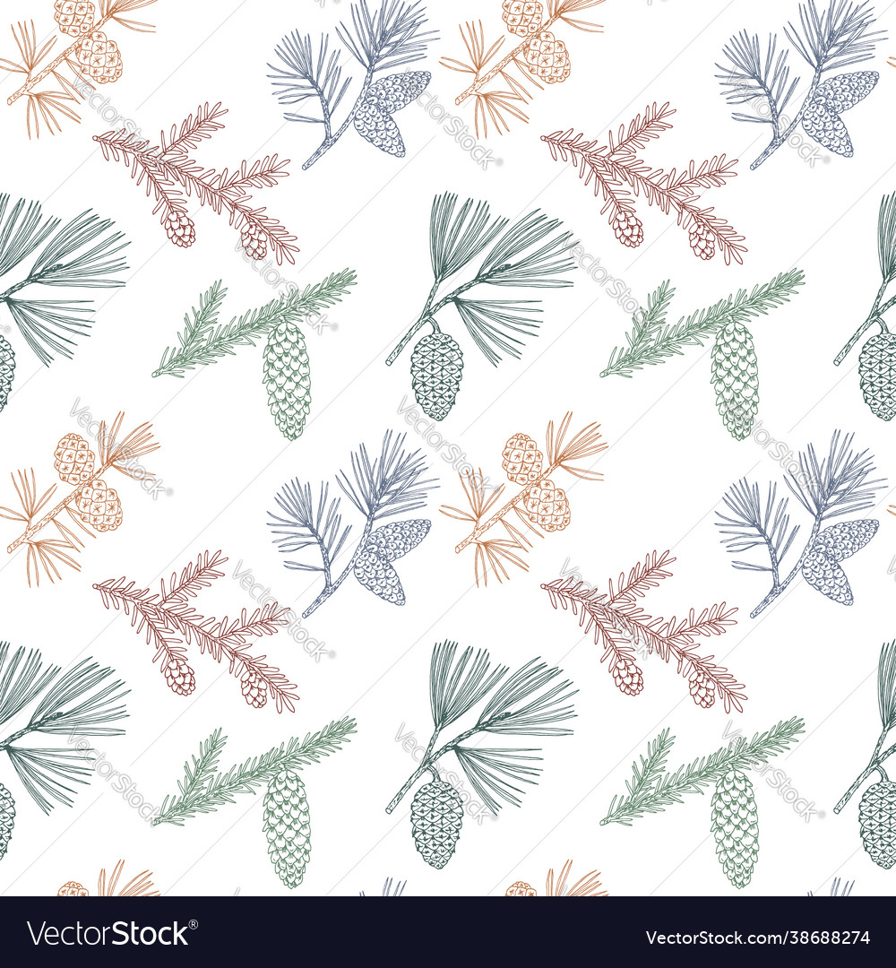 Seamless pattern with pine branches