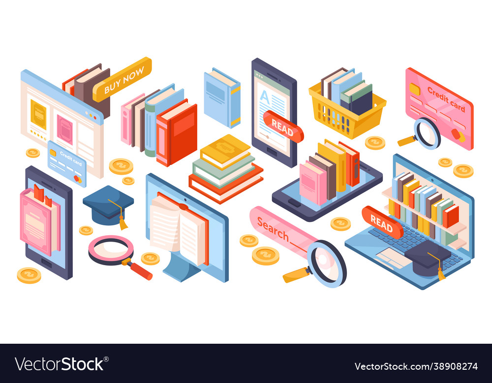 Set essential library reading elements on white vector image Set essential library reading elements on white