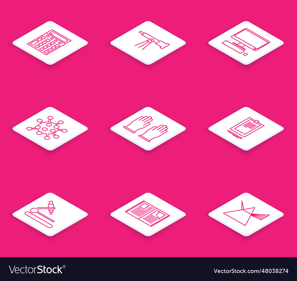 Set line calculator telescope computer monitor vector image Set line calculator telescope computer monitor
