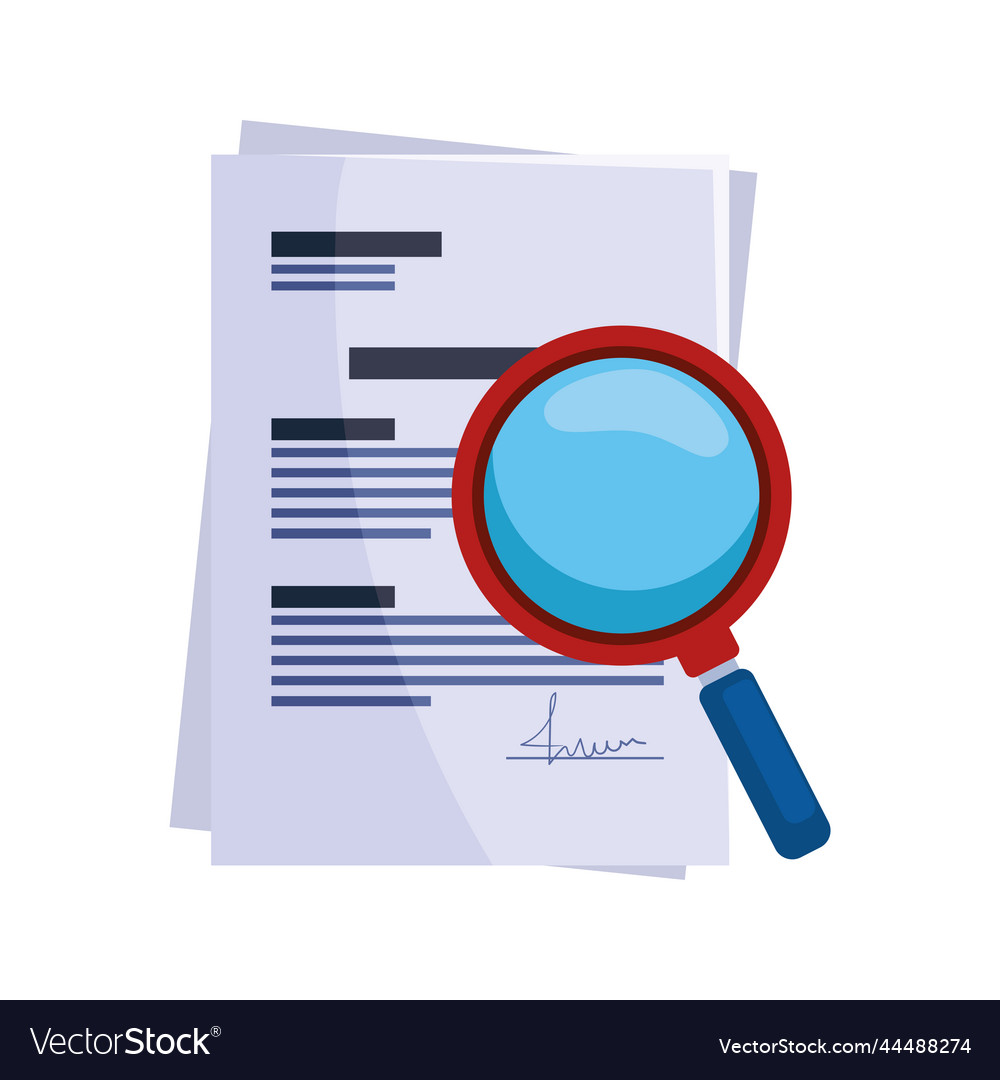 Signed contract with magnifying glass Royalty Free Vector