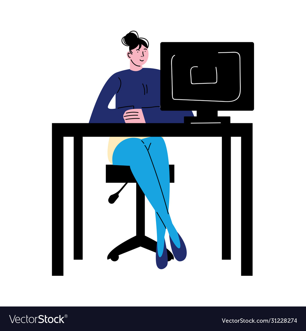 Woman worker working in office with computer