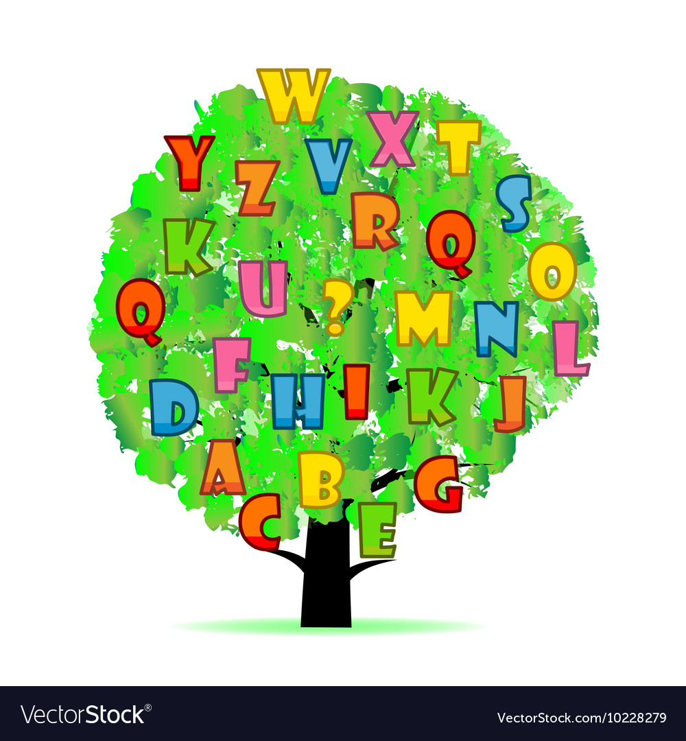 Abstract tree with colorful letters isolated