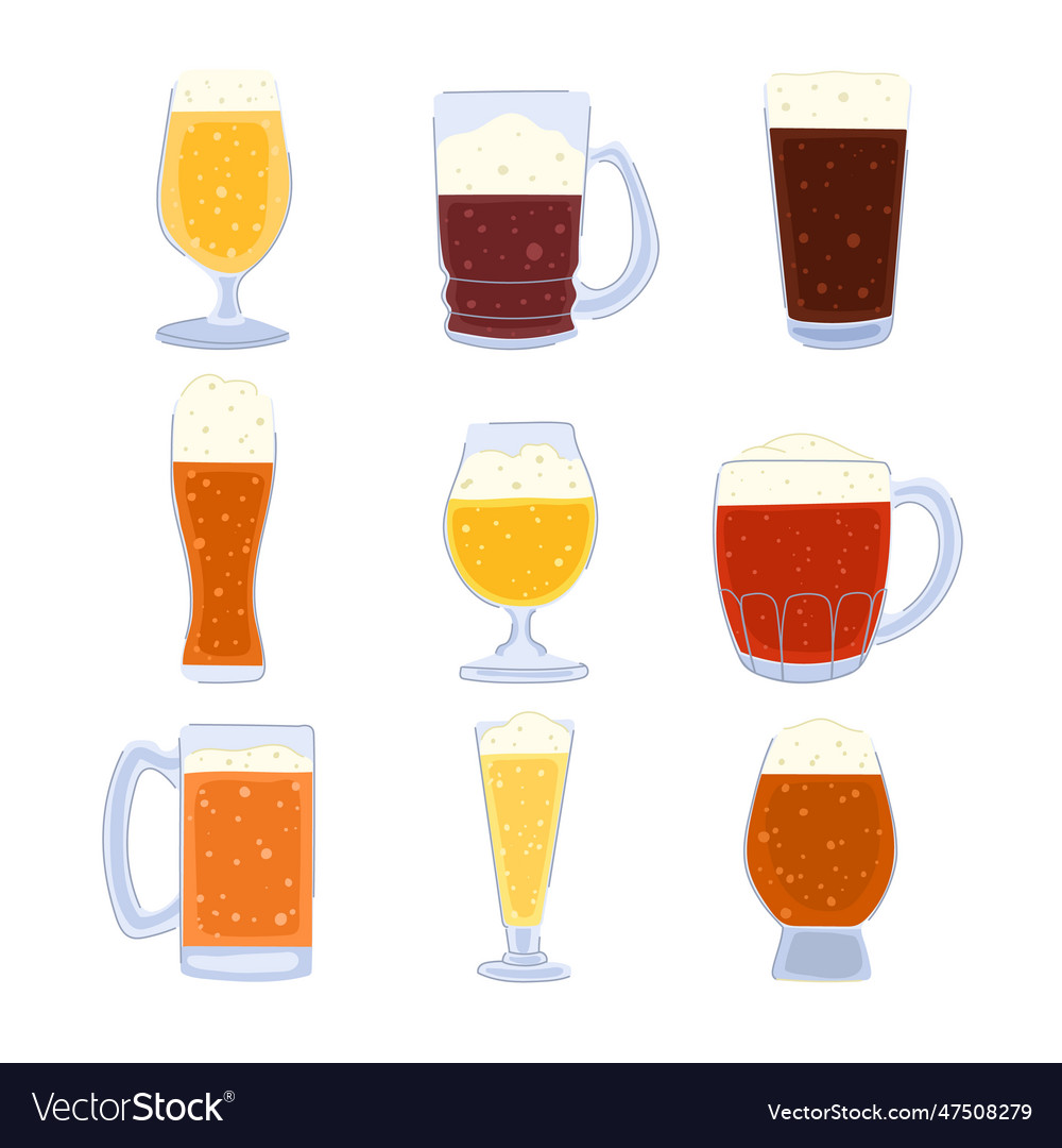 Beer glass set cartoon Royalty Free Vector Image