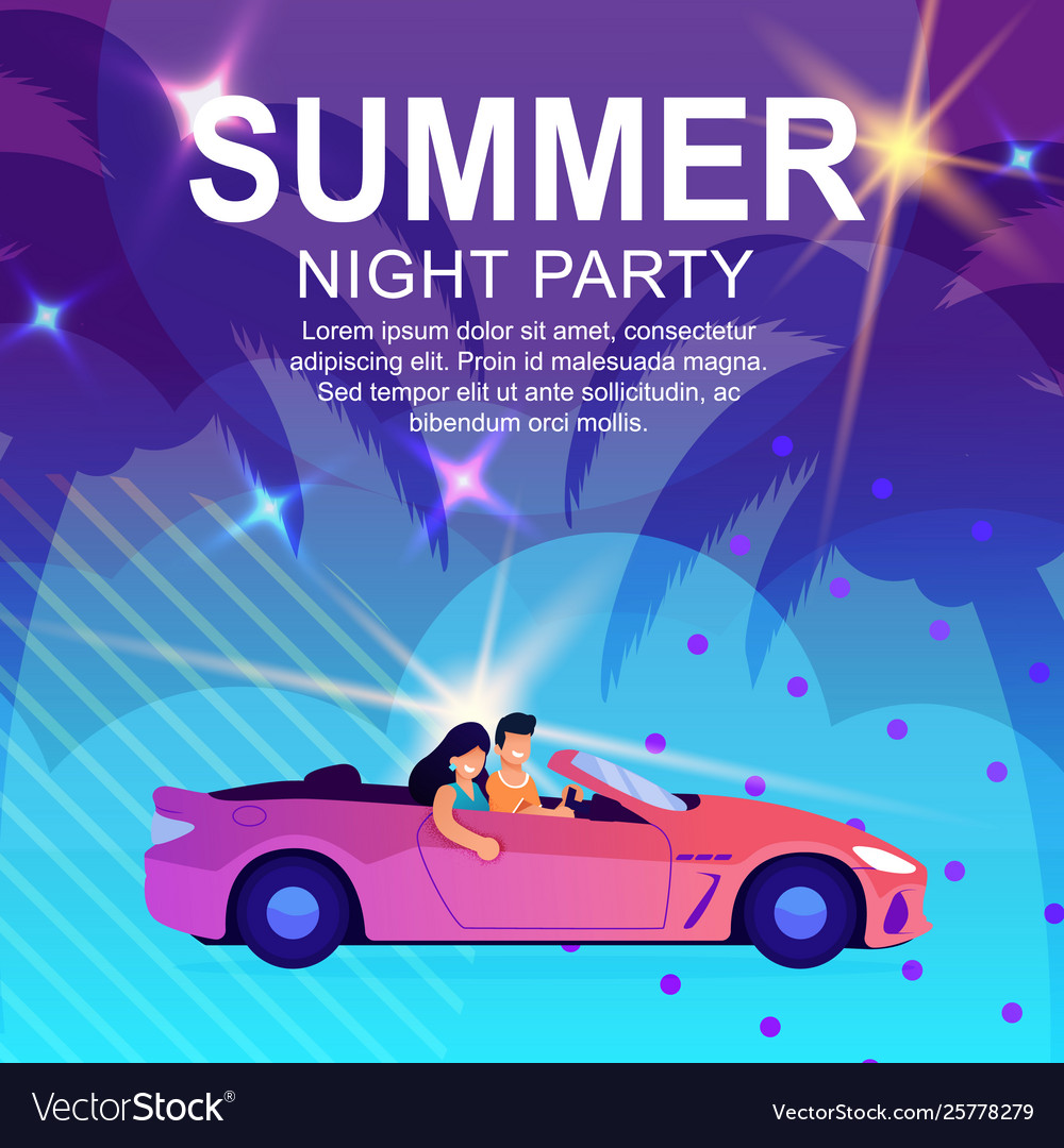 Cartoon poster inviting to summer night party