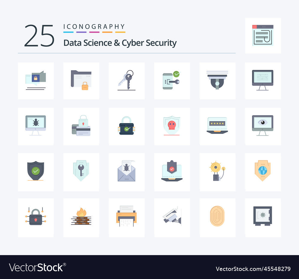 Data science and cyber security 25 flat color