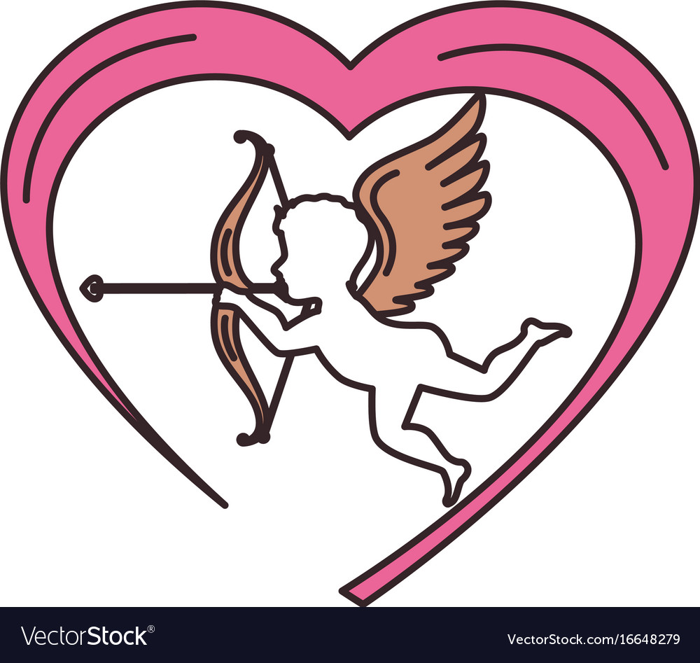 Heart love card with cupid angel