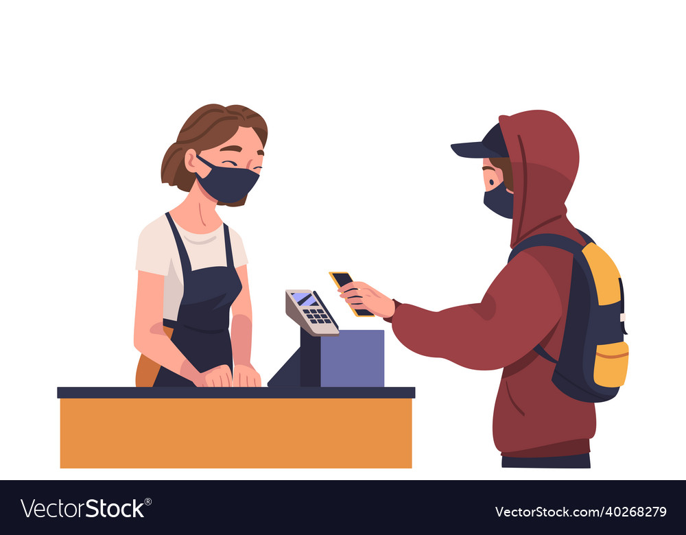 Man character using contactless payment Vector Image Man character using contactless payment
