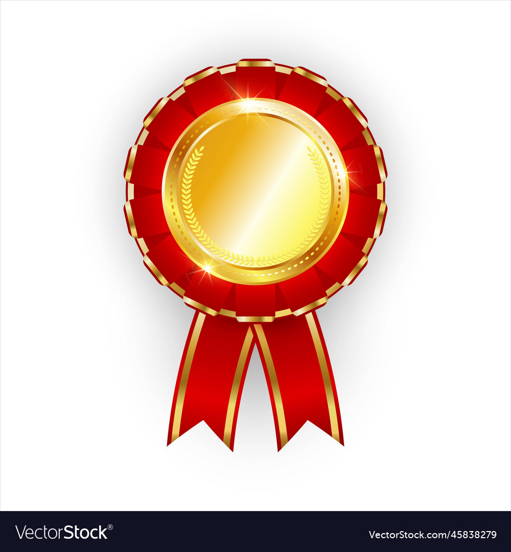 Realistic Golden Award Decorated With Red Ribbon Vector Image