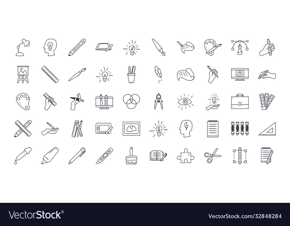 Art and design line style icon set vector image Art and design line style icon set