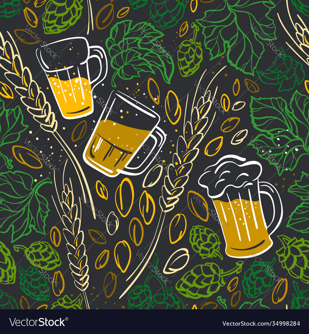 Beer hop mug color seamless pattern