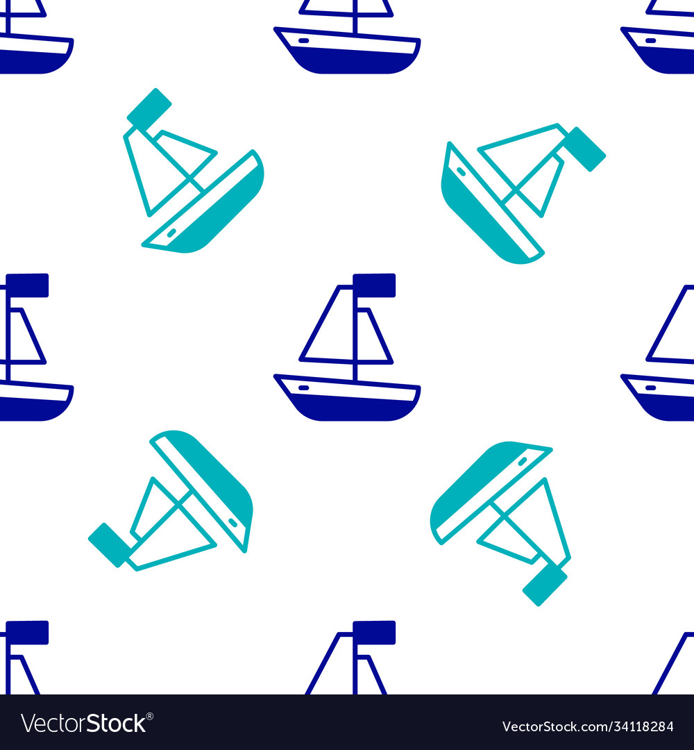 Blue toy boat icon isolated seamless pattern