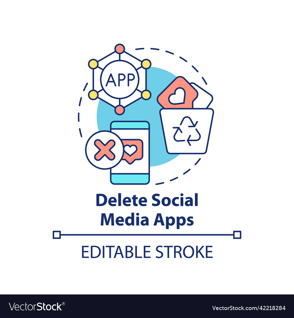 Delete social media apps concept icon