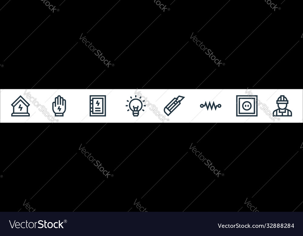 Electrician tools and line icons linear set vector image Electrician tools and line icons linear set
