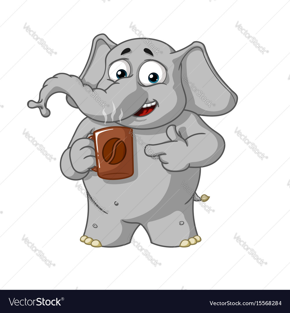 Elephant character offers a cup of coffee