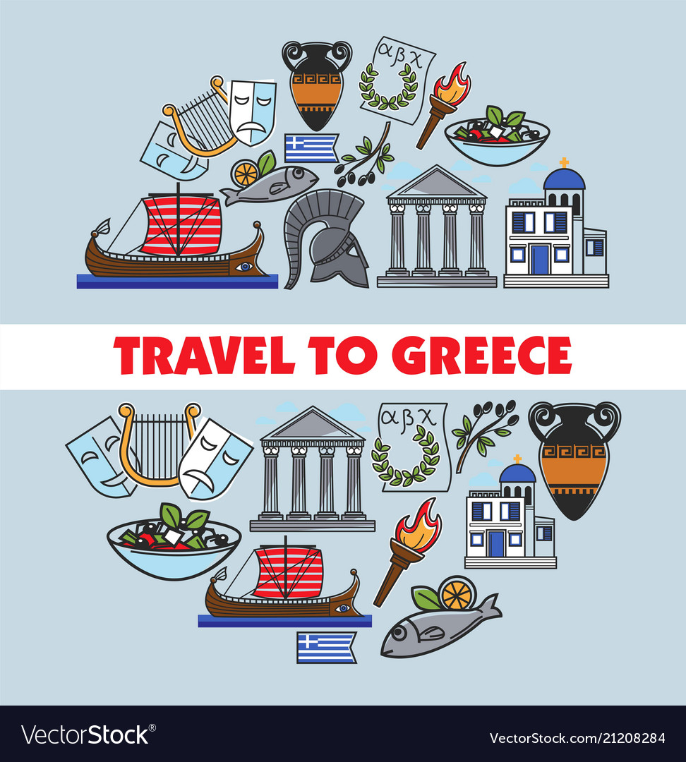 Greece travel landmark symbols poster Royalty Free Vector