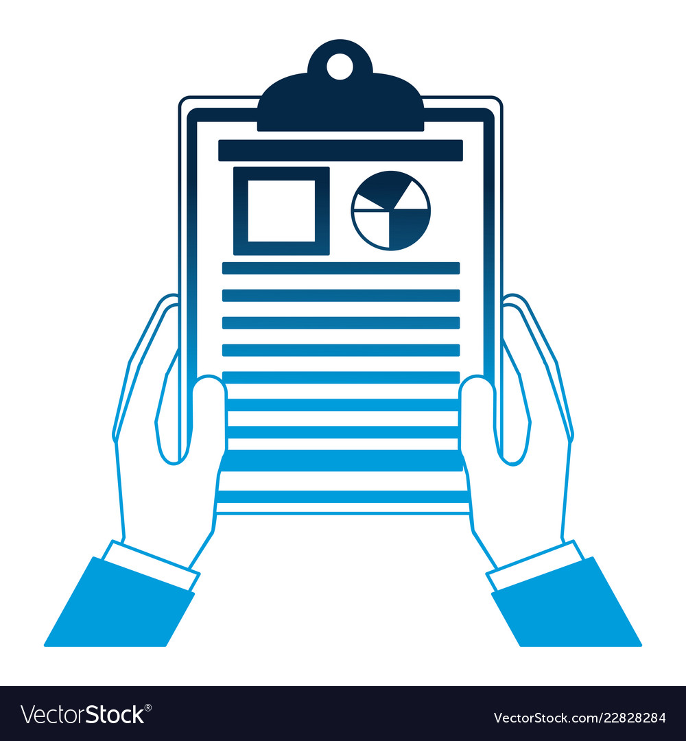 Hands holding clipboard with report chart diagram