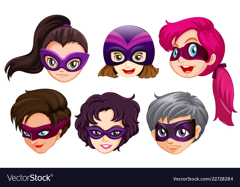 Set Of Female Superhero Head Royalty Free Vector Image