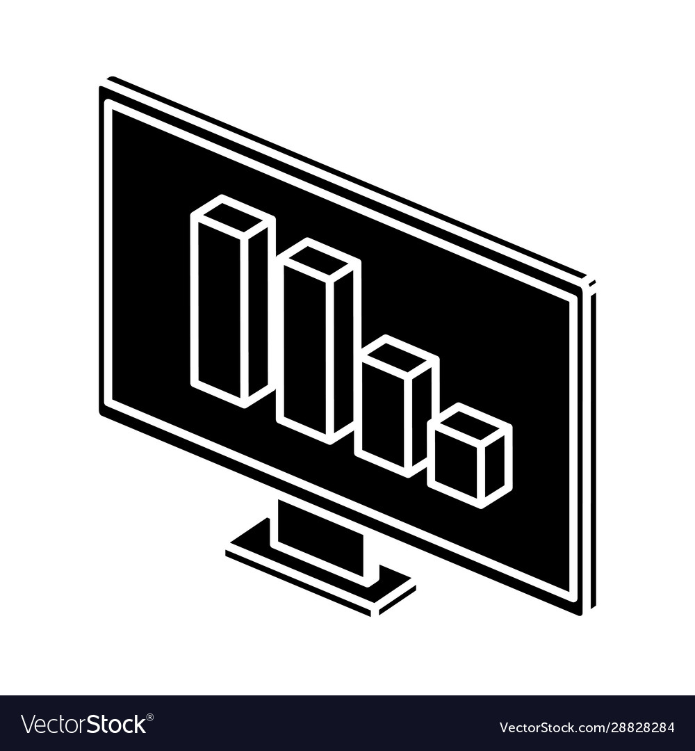 Silhouette computer desktop with infographic