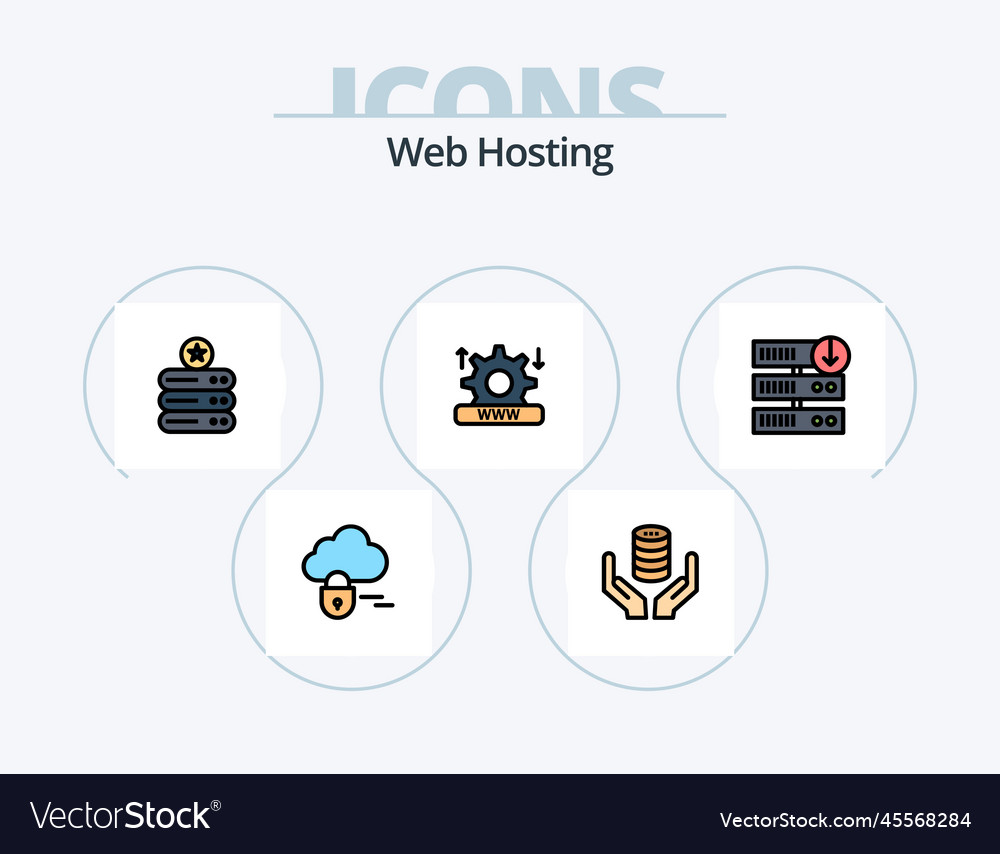 Web hosting line filled icon pack 5 design