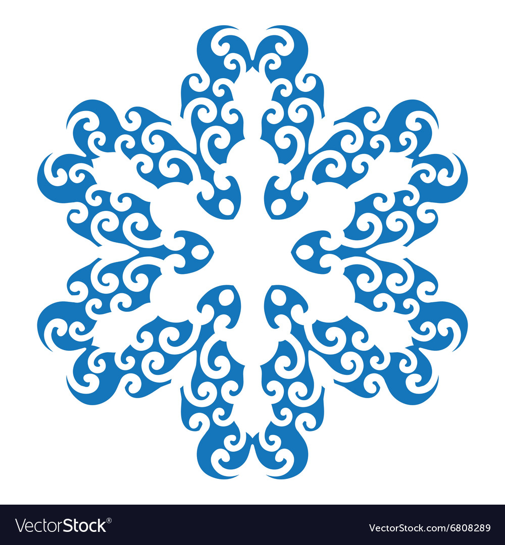 Blue silhouette of snowflake on white background