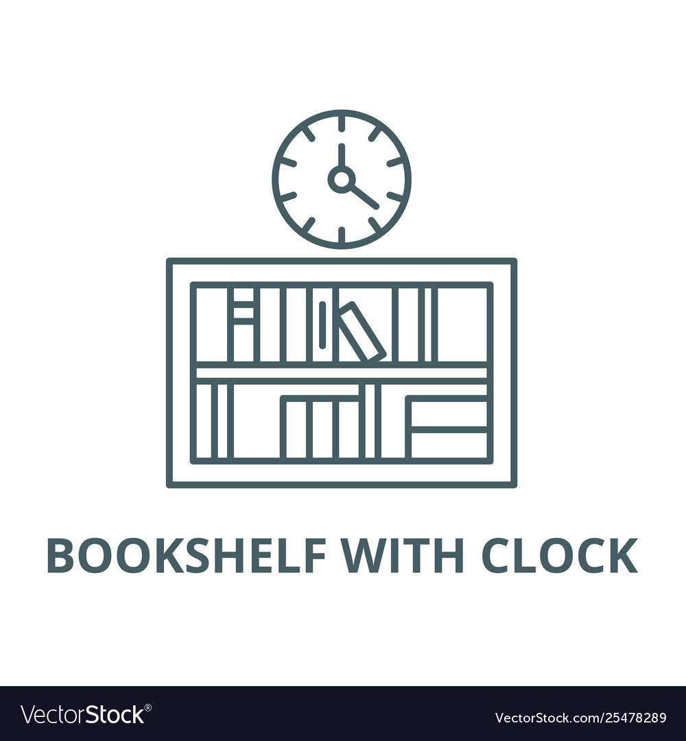Bookshelf with clock line icon linear