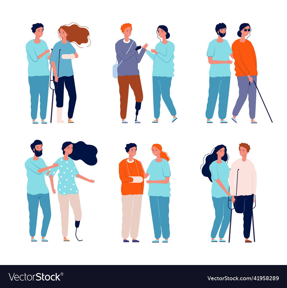 disabled-persons-with-assistants-people-royalty-free-vector