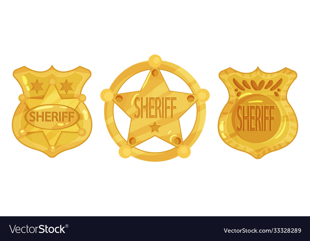 Golden sheriff badges with star as authority sign