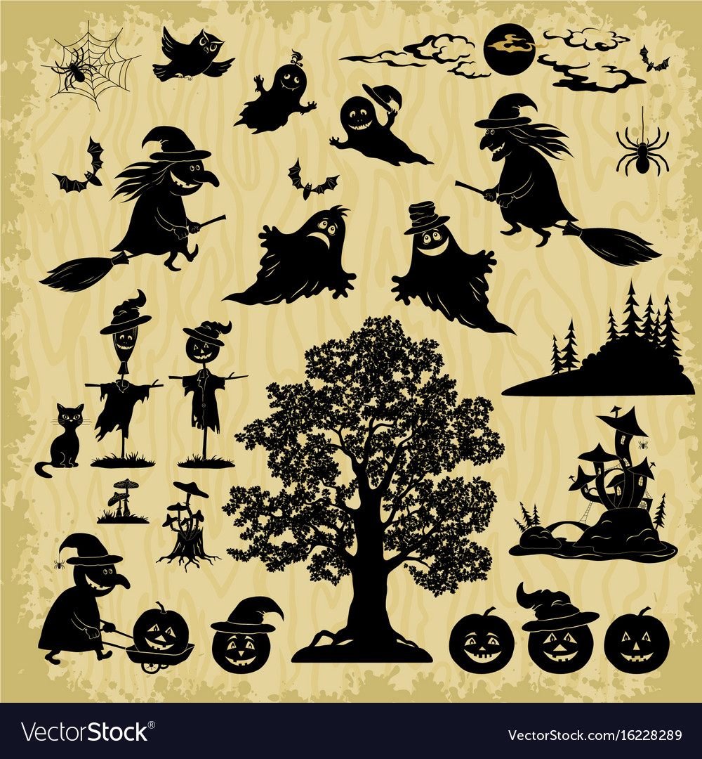 Halloween objects and subjects silhouettes Vector Image