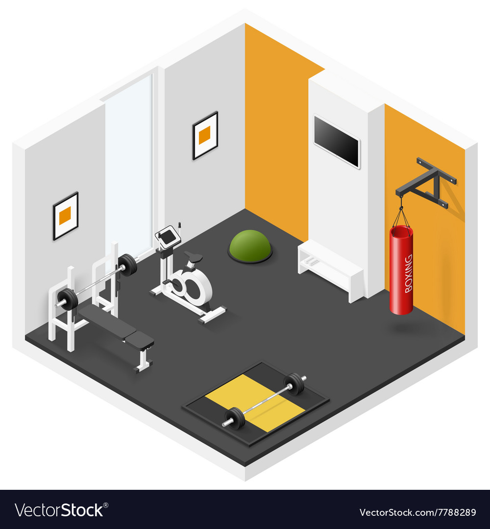 Home fitness room isometric icon set Royalty Free Vector