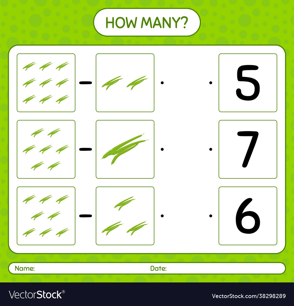 How many counting game with green bean worksheet Vector Image How many counting game with green bean worksheet