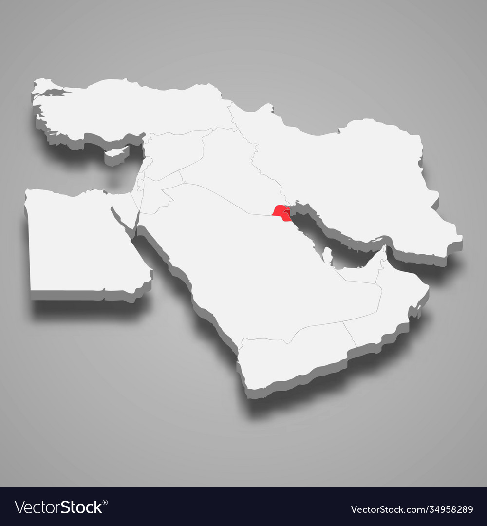 Kuwait country location within middle east 3d map Vector Image