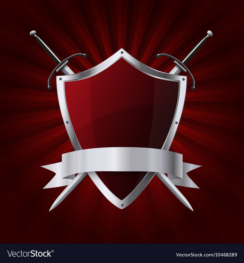 Metallic Shield with Swords and Ribbon