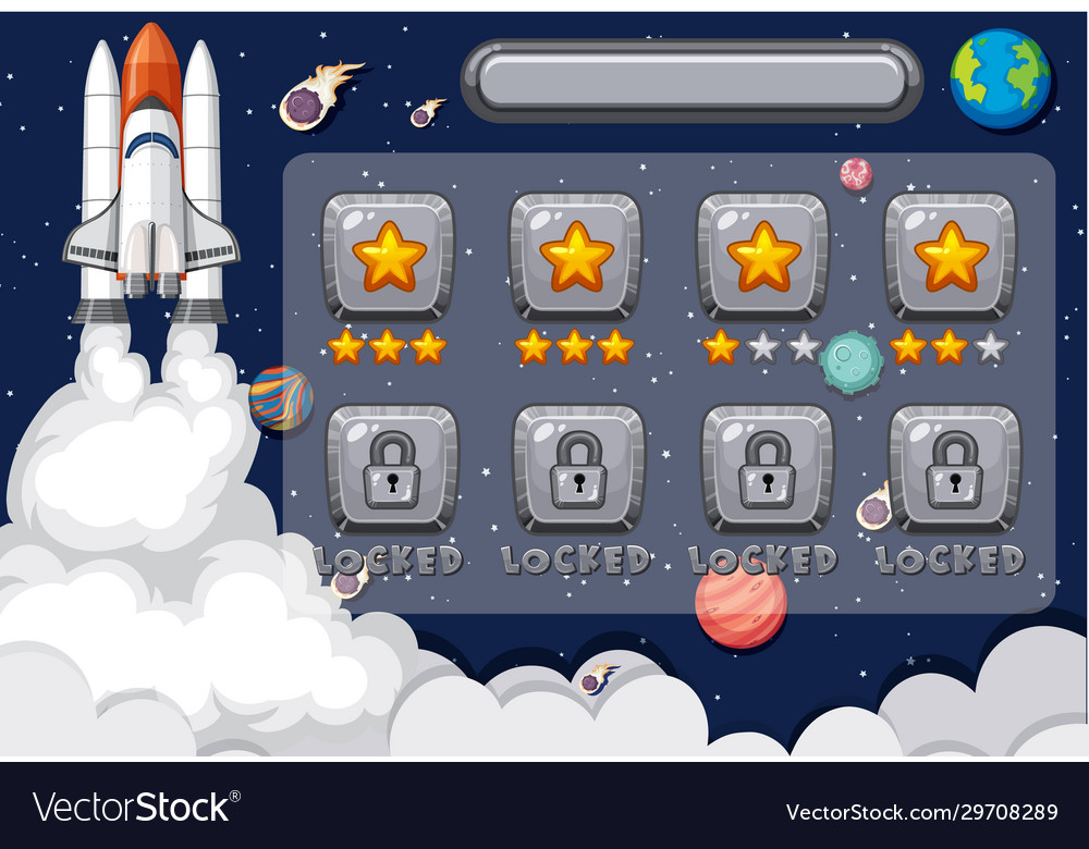 Screen template for computer game with spaceship vector image Screen template for computer game with spaceship