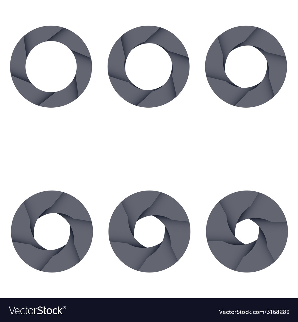 Set of black camera shutter icons on white