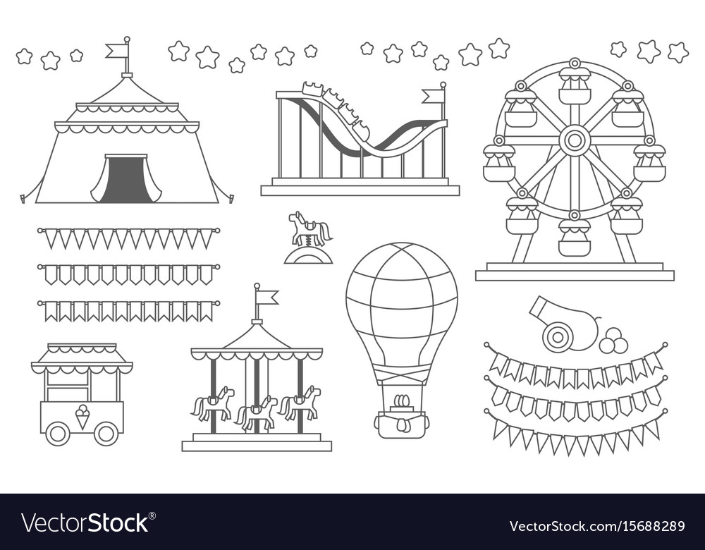 Set of line icon circus attraction elements Vector Image