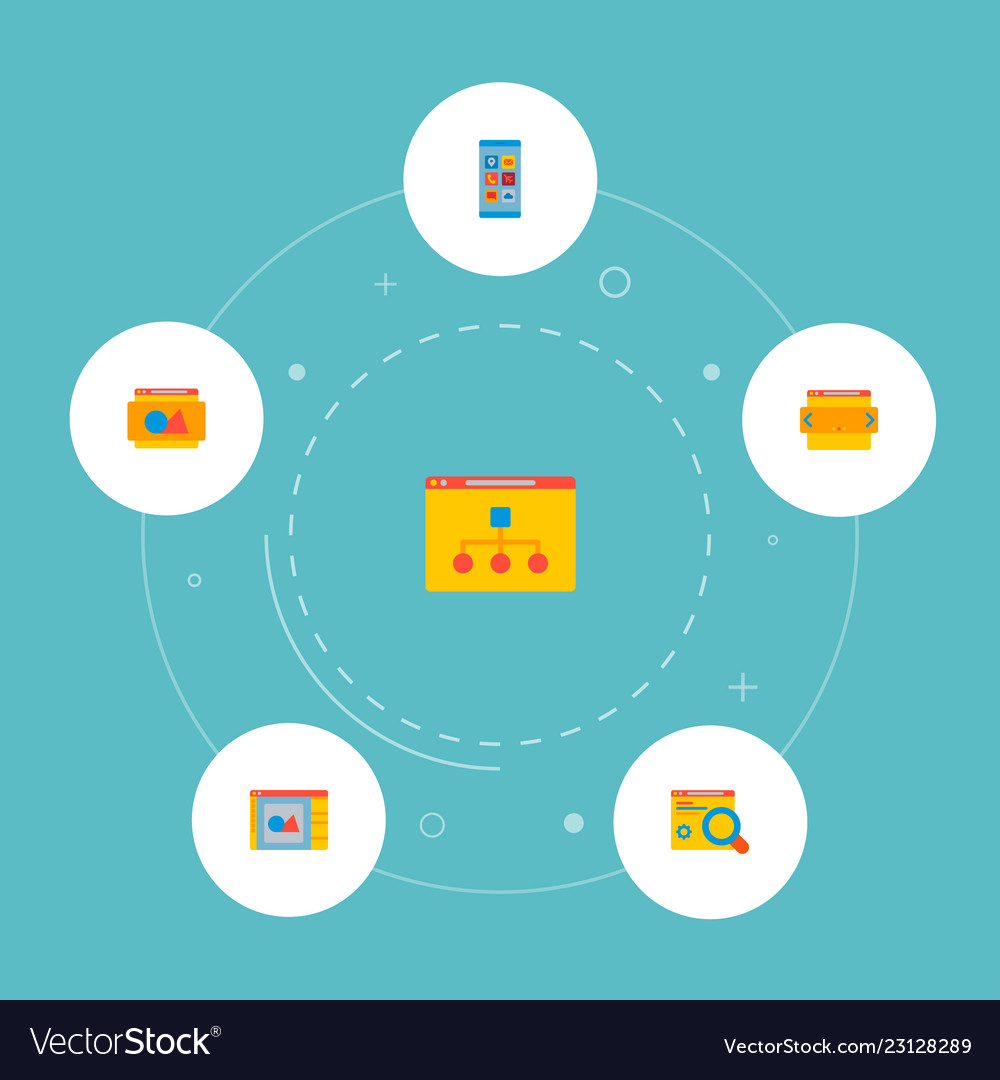 Set of website development icons flat style vector image Set of website development icons flat style