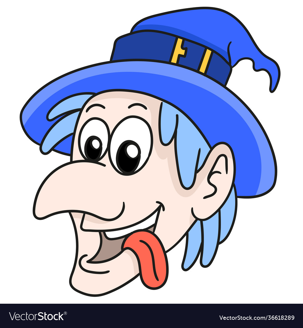 Witch head emoticon sticking out her tongue