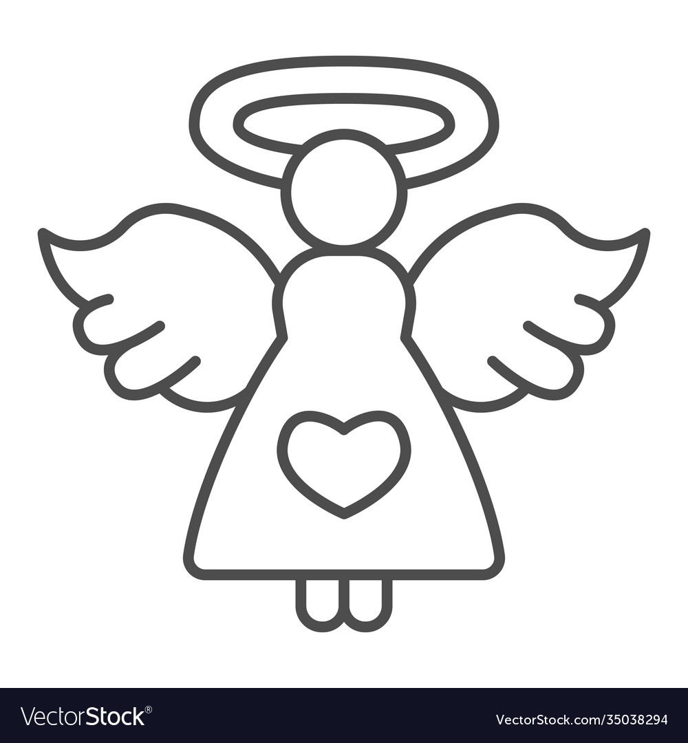 Angel with heart thin line icon valentine day