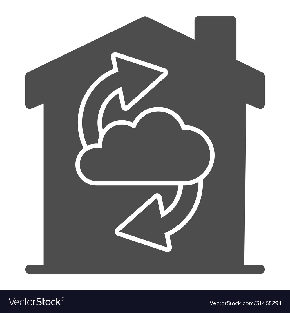 Cloud with arrows in building solid icon smart