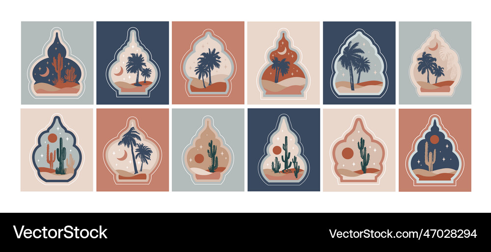 Collection of oriental style islamic windows Vector Image