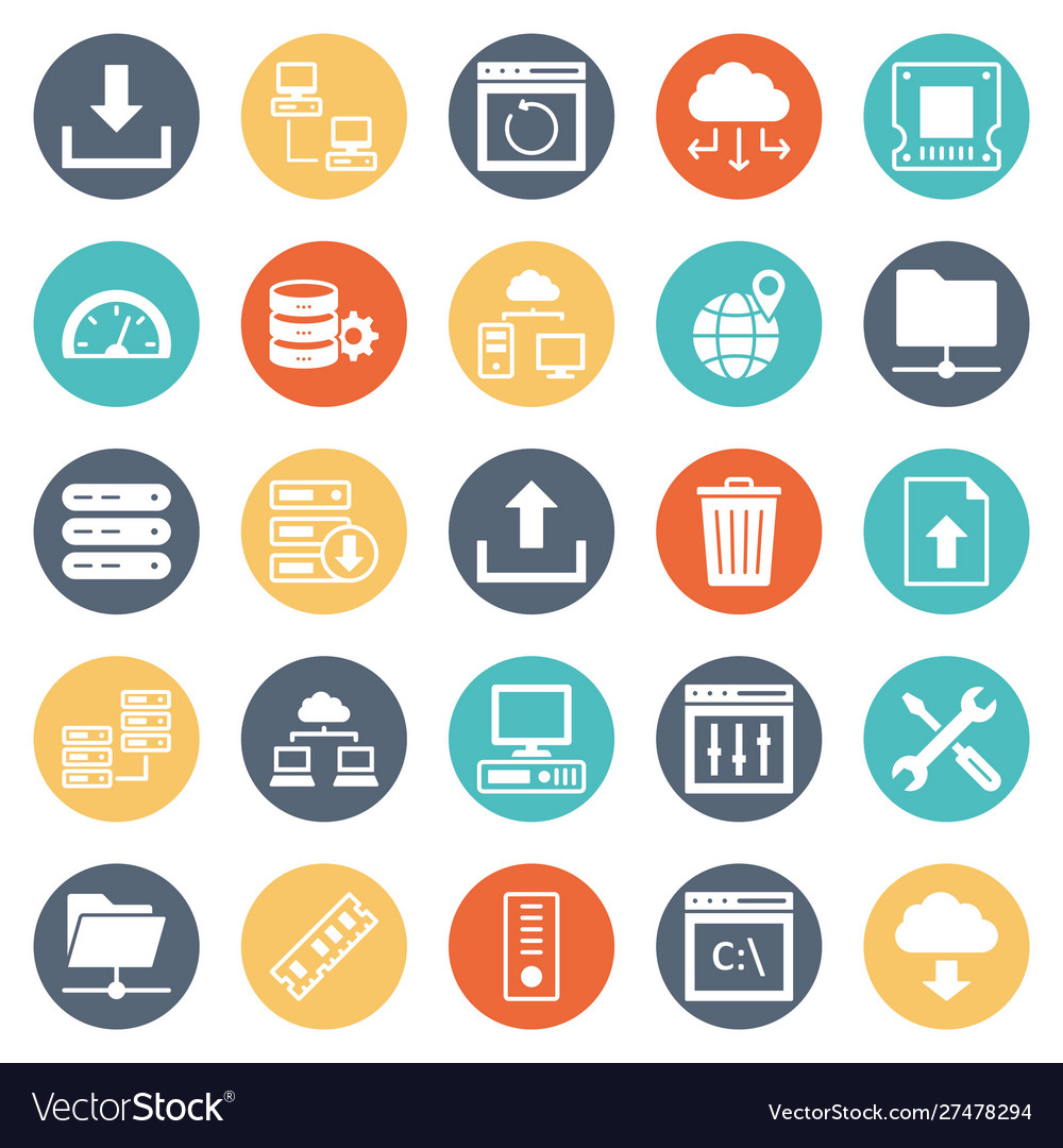 Database server and location icons set every ico