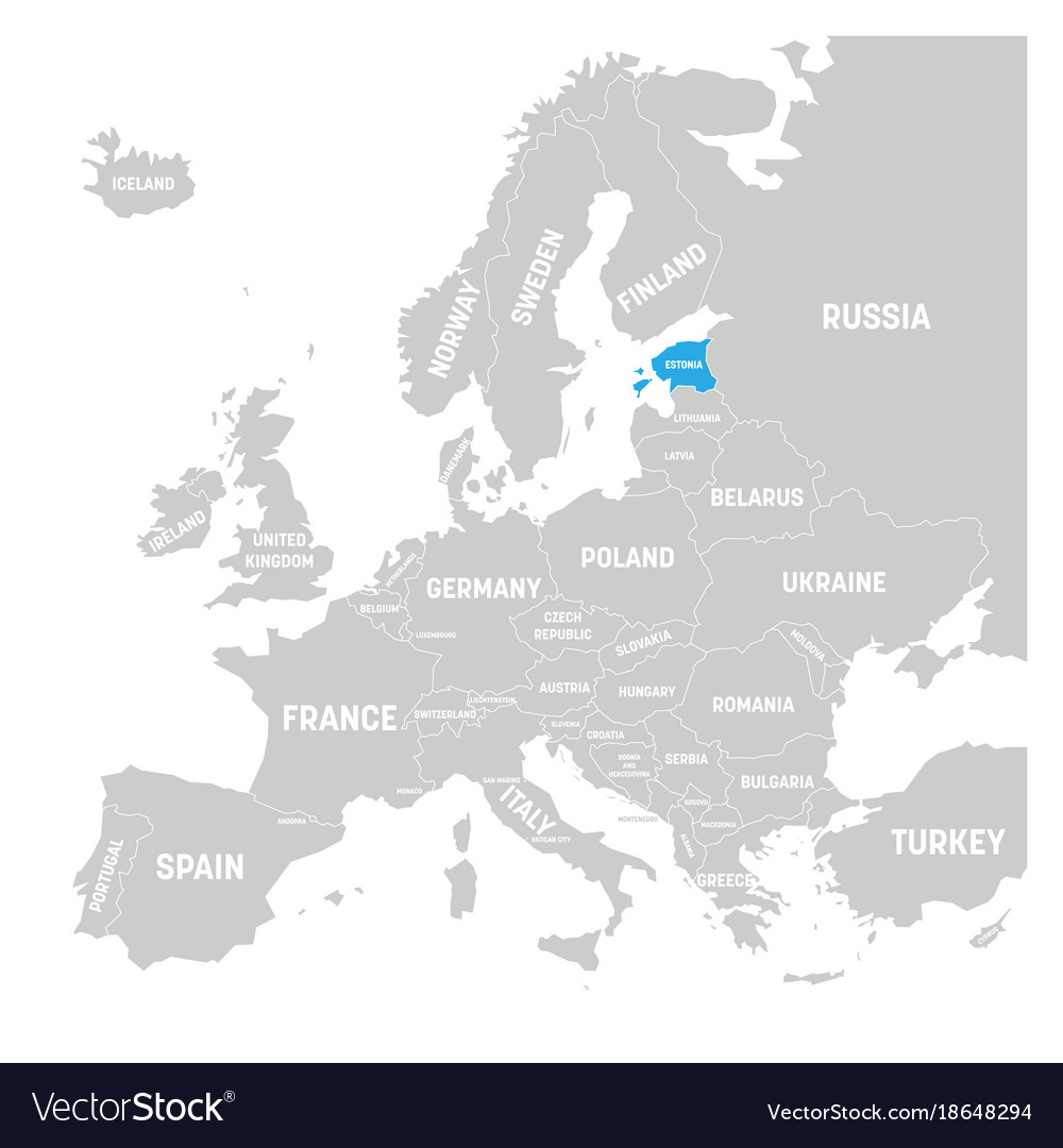 Estonia marked by blue in grey political map