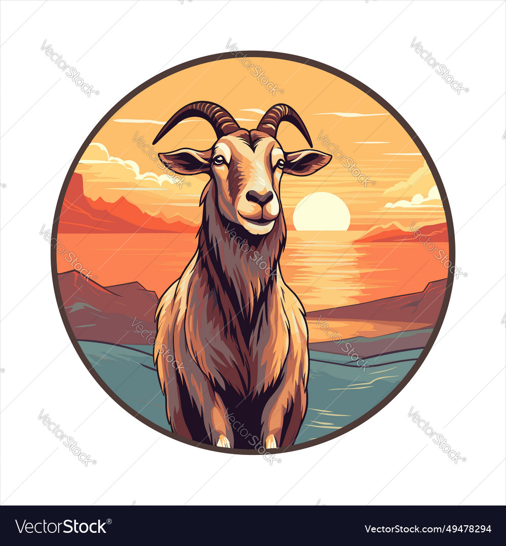 Goat colorful cartoon kawaii character beach