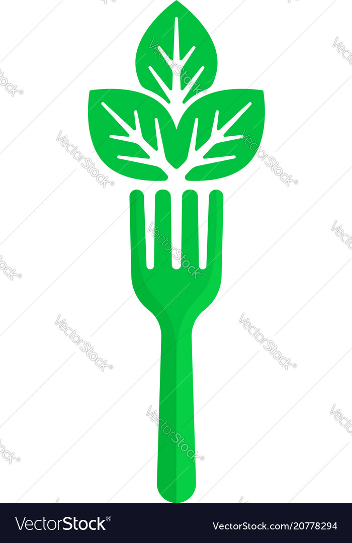 Green fork and leaf like vegan food