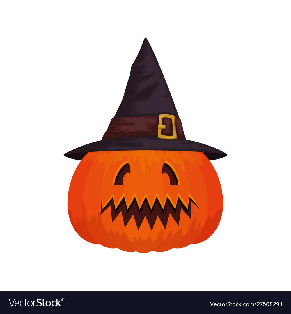 Halloween pumpkin with hat witch isolated icon Vector Image