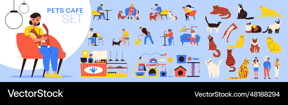 Pets cafe big set Royalty Free Vector Image - VectorStock