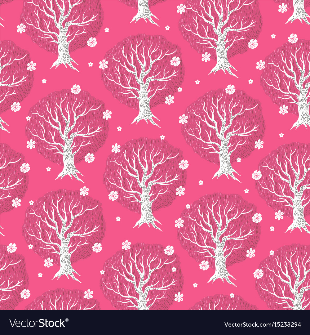 Pink seamless pattern with trees
